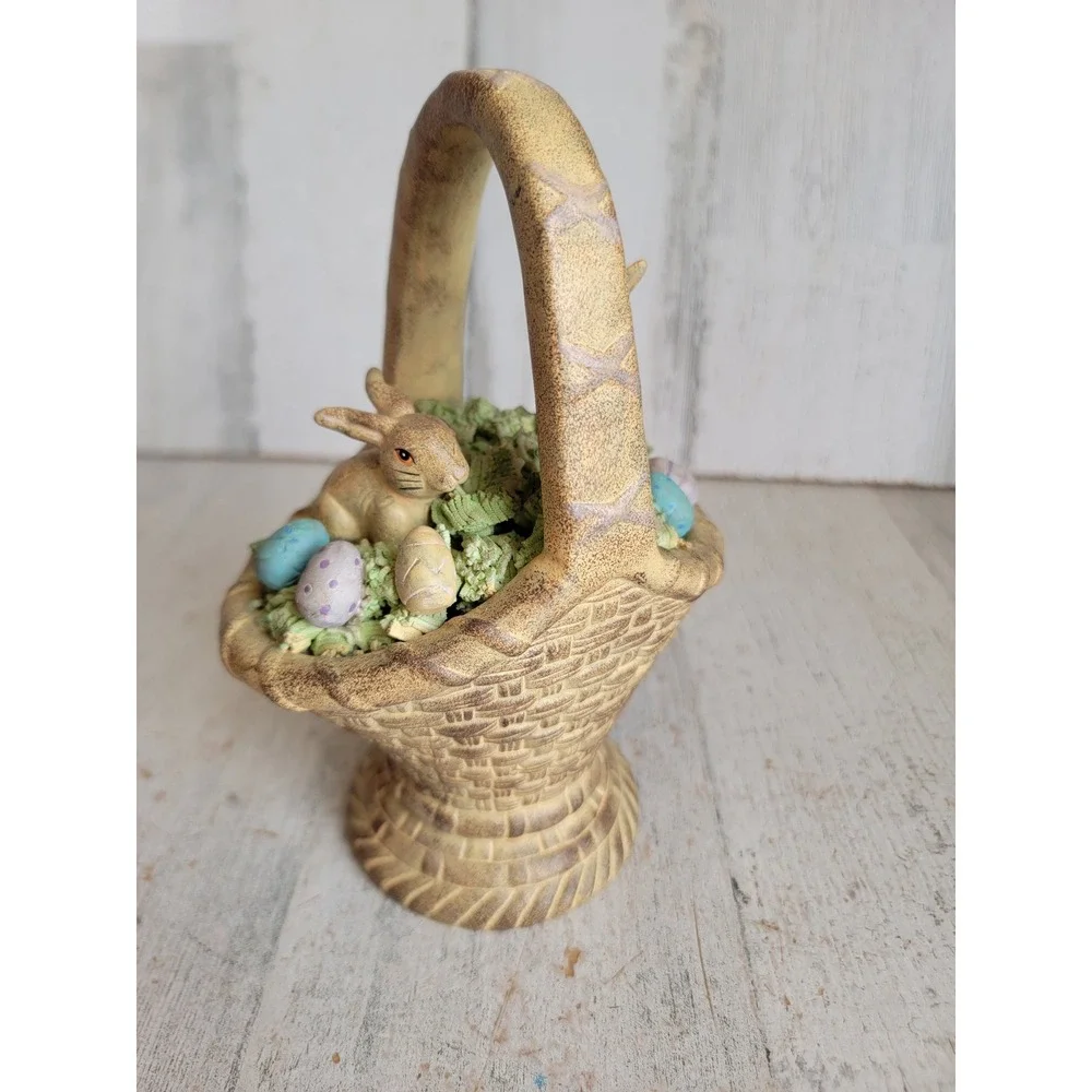 Easter rustic Bunny basket egg folk art vintage unique home decor figure spring